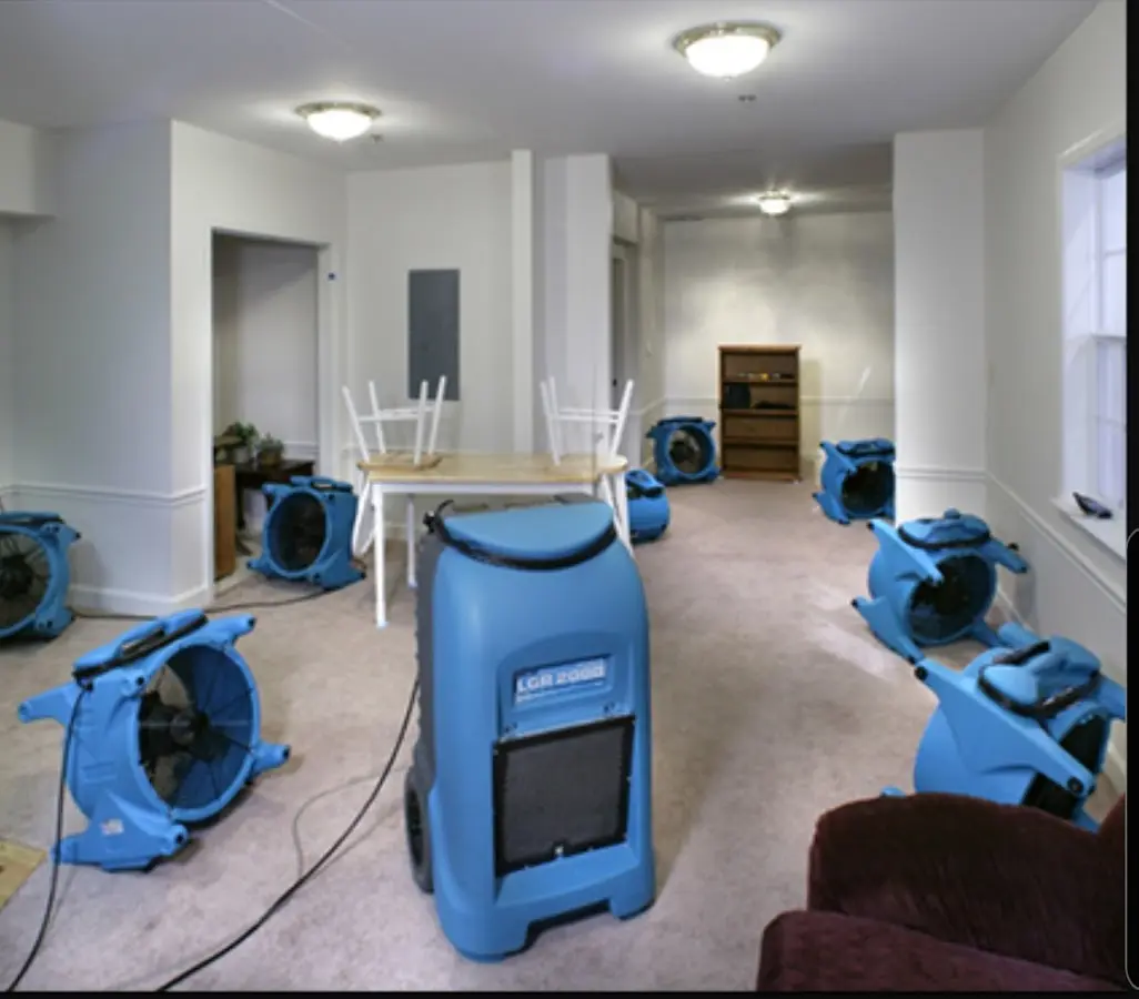 Air movers and dehumidifier setup for Water Extraction & Removal in Mayfield